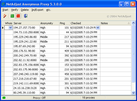 NetAdjust Anonymous Proxy Screenshot